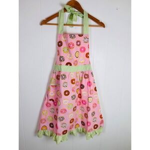 BabyBoom Kids Apron‎ Pink Donut Print Green Trim Sweet Treat Baking Cottage